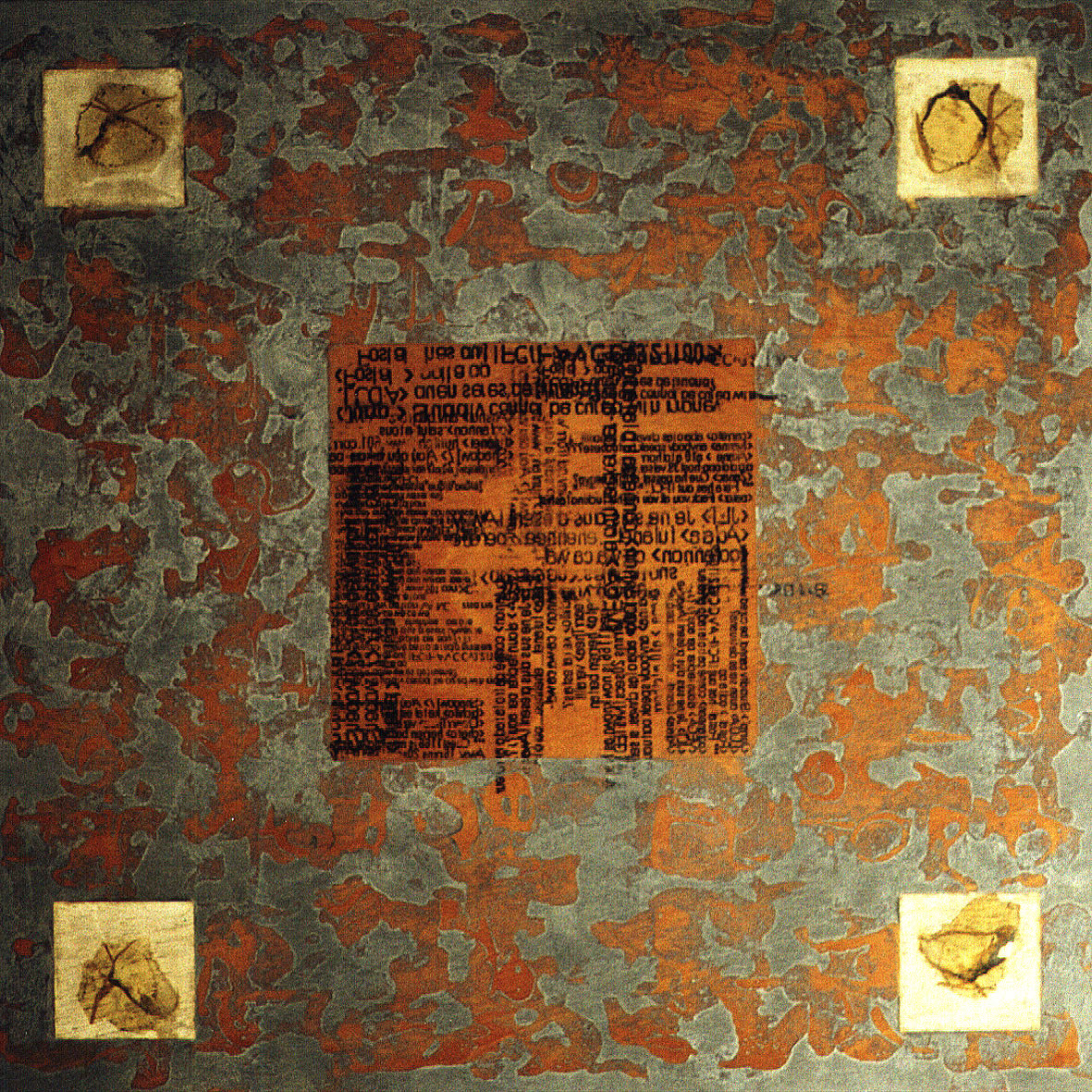 ANTONIO CAMBA · ESTADOS EMBRIONARIOS 1 — Mixta sobre madera · 50×50 cm · 1994—1999