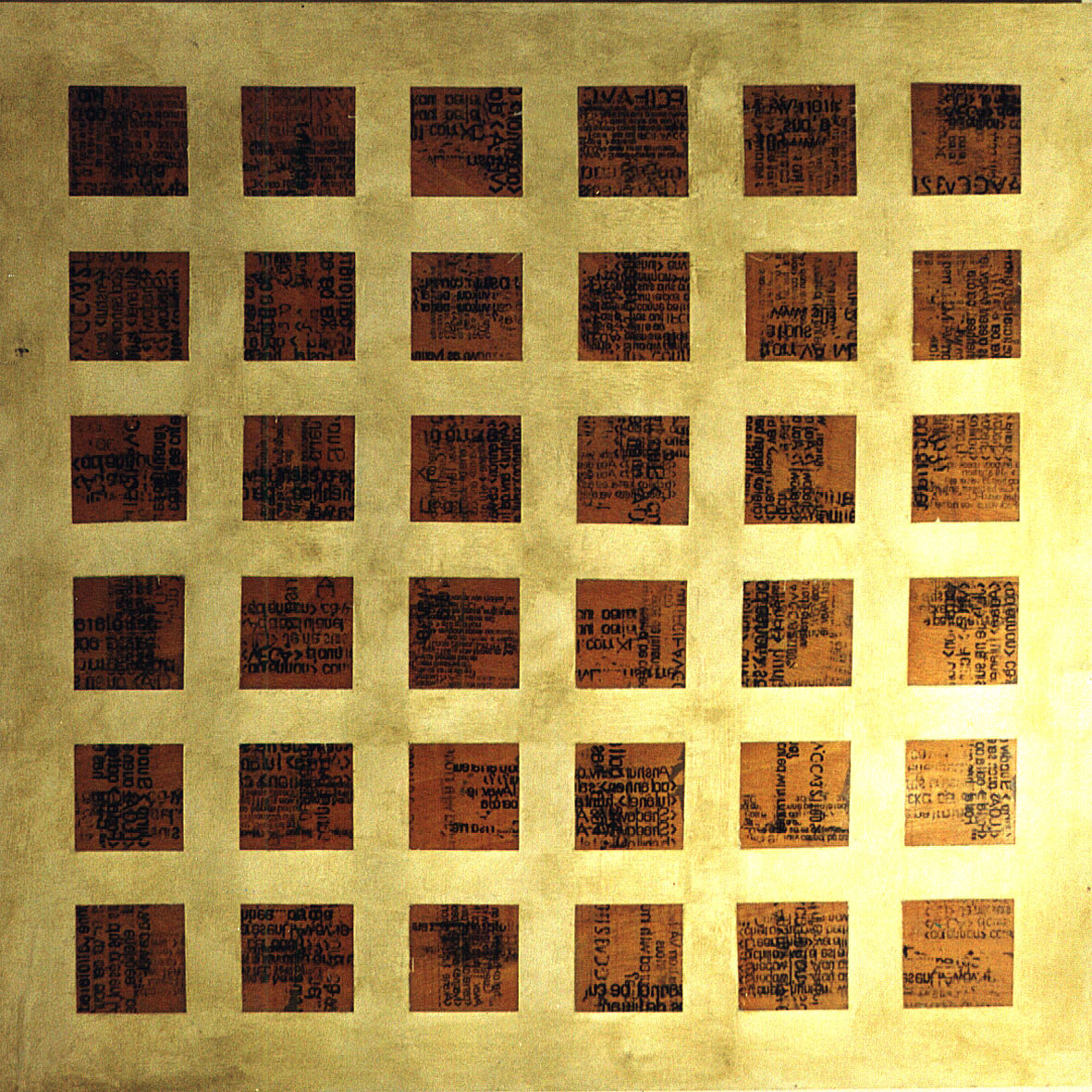 ANTONIO CAMBA · ESTADOS EMBRIONARIOS 4 — Mixta sobre madera · 120×120 cm · 1994—1999